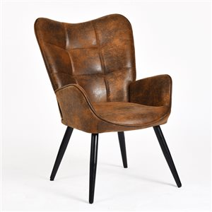 Homy Casa Brown Wingback Accent Chair w/ Skin-Friendly Fabric and Wooden Legs