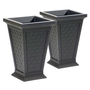 FCMP Outdoor Casablanca 14.75 W X 22.5-in H Black Plastic Self-Watering Planter - 2/Pk