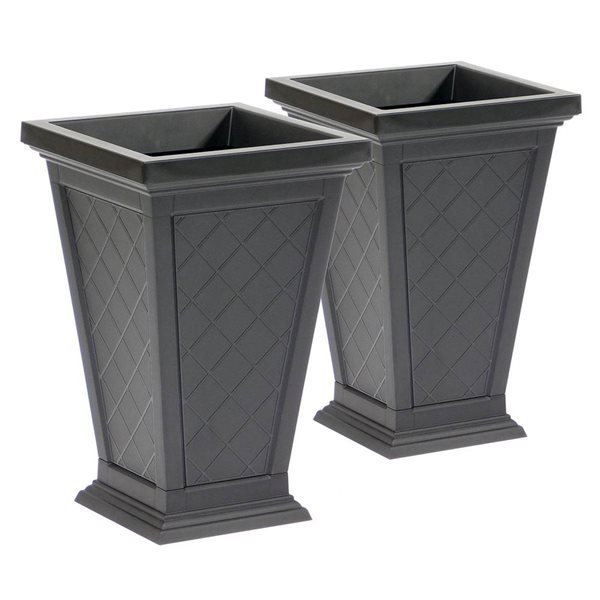 FCMP Outdoor Argyle 14.75 W X 22.5-in H Black Plastic Self-Watering Planter - 2/Pk