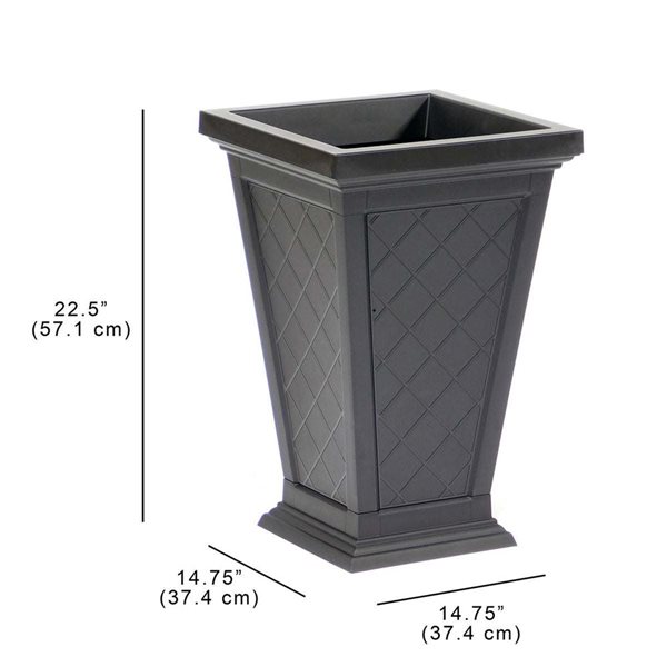 FCMP Outdoor Argyle 14.75 W X 22.5-in H Black Plastic Self-Watering Planter - 2/Pk