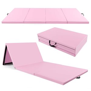 Costway 10-ft x 4-ft x 2-in Folding Exercise Mat w/ Hook and Loop Fasteners - Light Pink