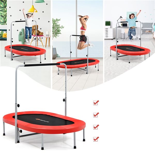 Costway 60-in 2-Person Foldable Mini Rebounder Trampoline with Adjustable Handle - Red