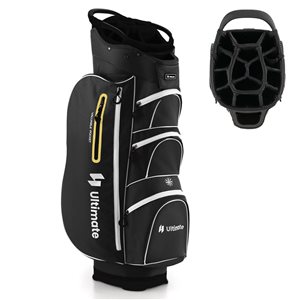 Costway Ultimate Lightweight Golf Cart Bag w/ 15 Way Top Dividers and Cooler Bag - Black/Yellow