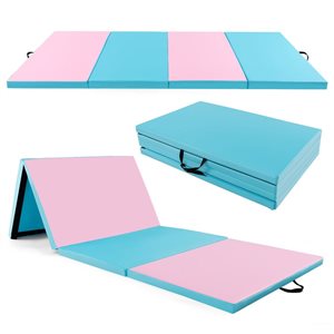 Costway 10-ft x 4-ft x 2-in Folding Exercise Mat w/ Hook and Loop Fasteners - Pink/Blue