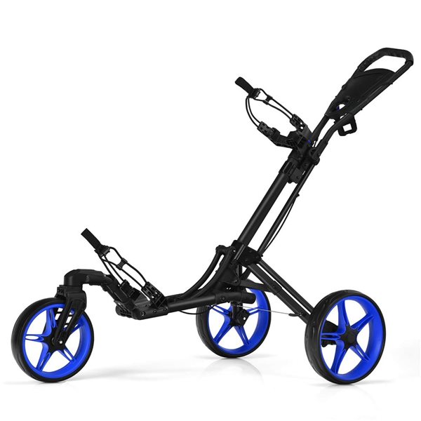 Costway Folding Golf Push Cart w/ Scoreboard, Adjustable Handle and Swivel Wheel - Blue