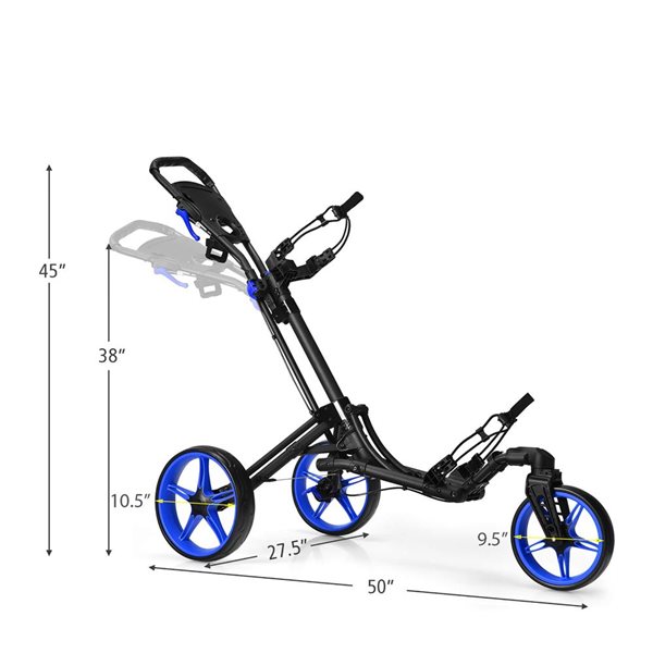 Costway Folding Golf Push Cart w/ Scoreboard, Adjustable Handle and Swivel Wheel - Blue