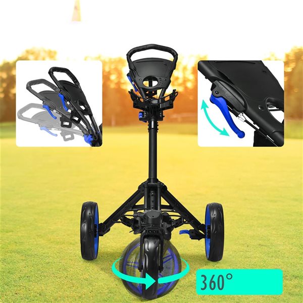 Costway Folding Golf Push Cart w/ Scoreboard, Adjustable Handle and Swivel Wheel - Blue