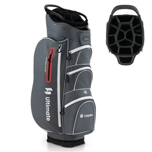 Costway Ultimate Lightweight Golf Cart Bag w/ 15 Way Top Dividers and Cooler Bag - Grey/Red
