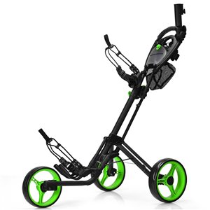 Costway Folding 3-Wheel Golf Push Cart w/ Brake Scoreboard Adjustable Handle - Green