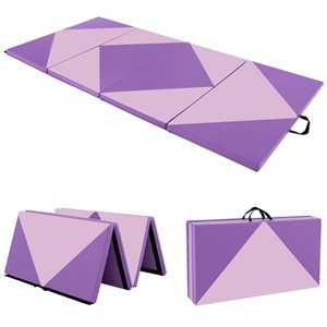 Costway 8-ft x 4-ft x 2-in PU Leather Folding Gymnastics Mat w/ Hook and Loop Fasteners - Pink/Purple