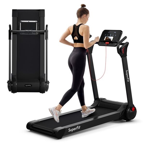 Costway SuperFit Folding 2.25 HP Electric Treadmill Running Machine w/ APP Control Bluetooth - Black