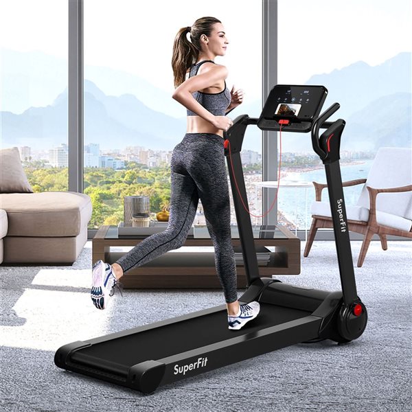 Costway SuperFit Folding 2.25 HP Electric Treadmill Running Machine w/ APP Control Bluetooth - Black