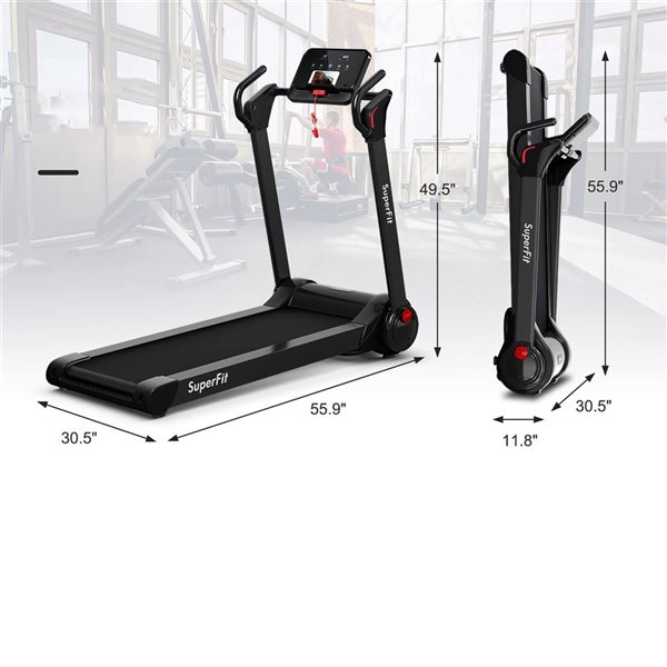 Costway SuperFit Folding 2.25 HP Electric Treadmill Running Machine w/ APP Control Bluetooth - Black
