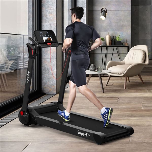 Costway SuperFit Folding 2.25 HP Electric Treadmill Running Machine w/ APP Control Bluetooth - Black
