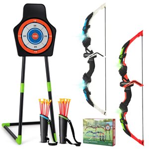 Costway 2-Pack Bow and Arrow Set for Kids w/ LED Light Up Archery Toy and 20 Suction Arrows