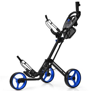 Costway Folding 3-Wheel Golf Push Cart w/ Brake Scoreboard Adjustable Handle - Blue