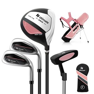 Costway Ultimate Junior Complete Golf Club Set for Kids Ages 5-7 Years Old w/ Stand Bag and Rain Hood - Pink