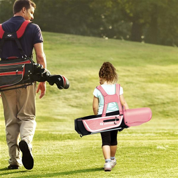 Costway Ultimate Junior Complete Golf Club Set for Kids Ages 5-7 Years Old w/ Stand Bag and Rain Hood - Pink