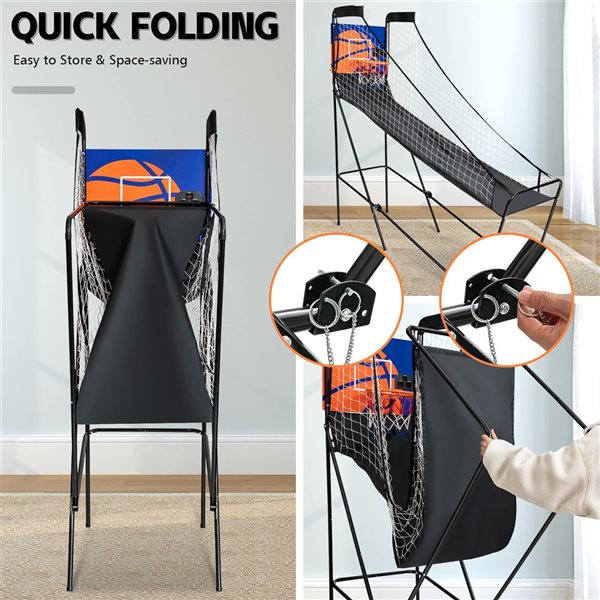 Costway Foldable Single Shot Basketball Arcade Game w/ Electronic Scorer and 3 Basketballs