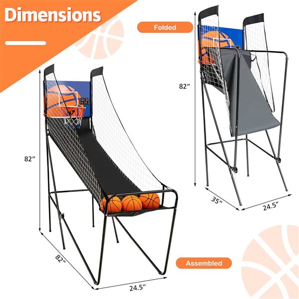 Costway Foldable Single Shot Basketball Arcade Game w/ Electronic Scorer and 3 Basketballs