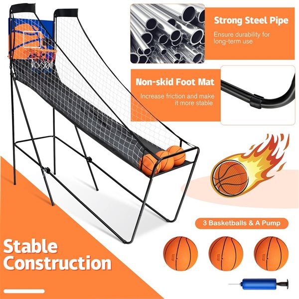 Costway Foldable Single Shot Basketball Arcade Game w/ Electronic Scorer and 3 Basketballs