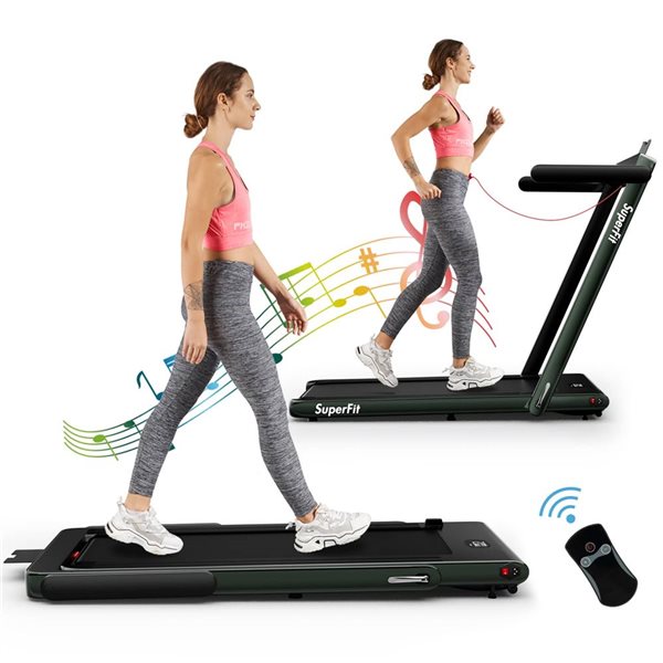 Costway SuperFit 2.25 HP 2-in-1 Folding Treadmill w/ APP Speaker Remote Control - Green