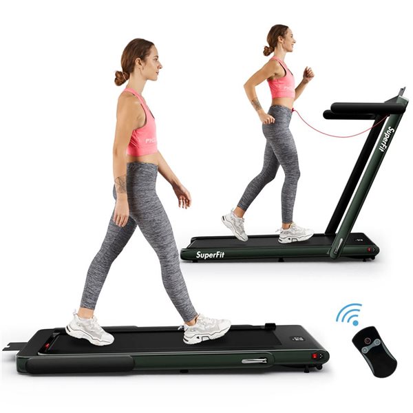 Costway SuperFit 2.25 HP 2-in-1 Folding Treadmill w/ APP Speaker Remote Control - Green