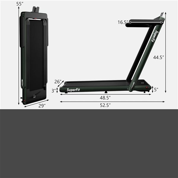 Costway SuperFit 2.25 HP 2-in-1 Folding Treadmill w/ APP Speaker Remote Control - Green