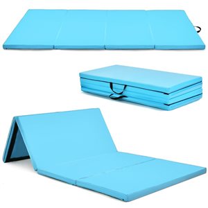 Costway 4-ft x 8-ft x 2-in 4-Panel Folding Gymnastics Mat with Carrying Handles for Home Gym - Blue