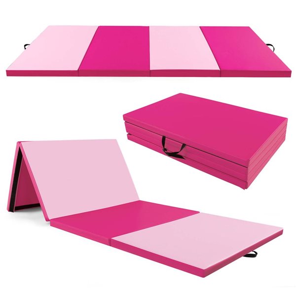 Costway 10-ft x 4-ft x 2-in Folding Exercise Mat w/ Hook and Loop Fasteners - Pink
