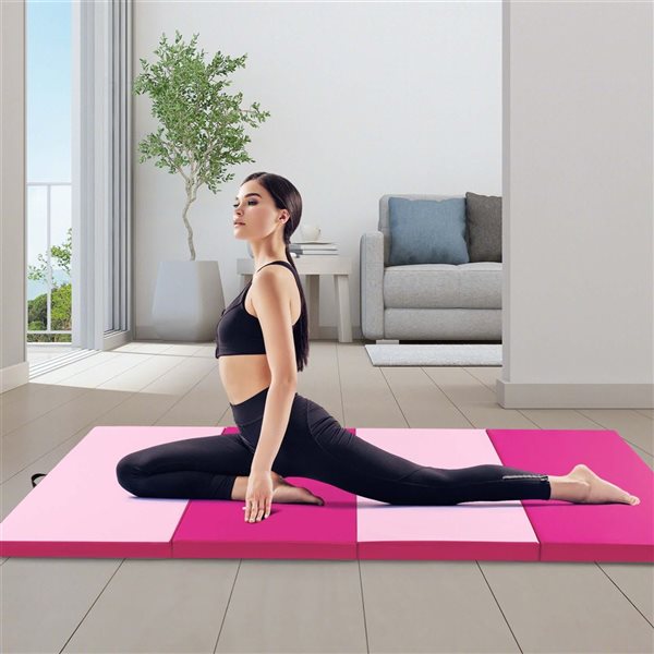 Costway 10-ft x 4-ft x 2-in Folding Exercise Mat w/ Hook and Loop Fasteners - Pink