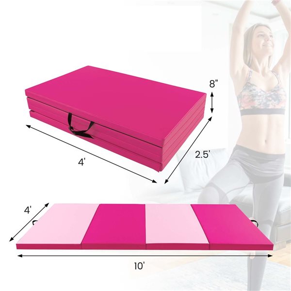 Costway 10-ft x 4-ft x 2-in Folding Exercise Mat w/ Hook and Loop Fasteners - Pink