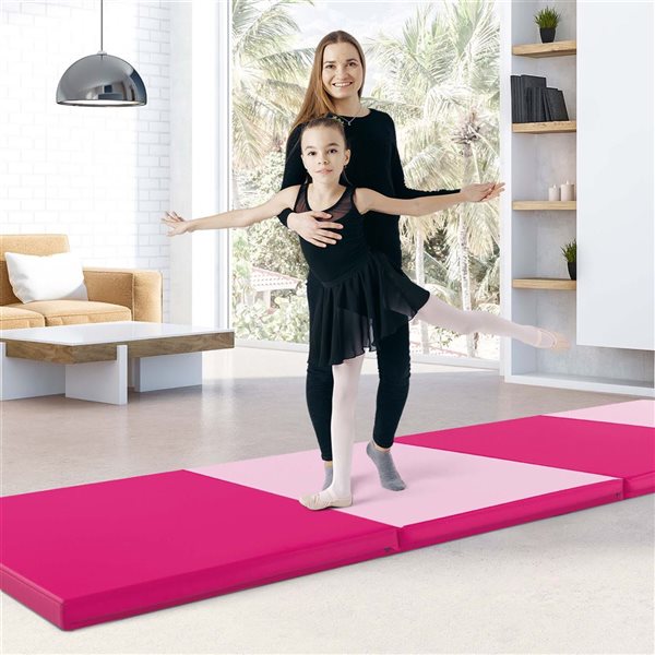 Costway 10-ft x 4-ft x 2-in Folding Exercise Mat w/ Hook and Loop Fasteners - Pink