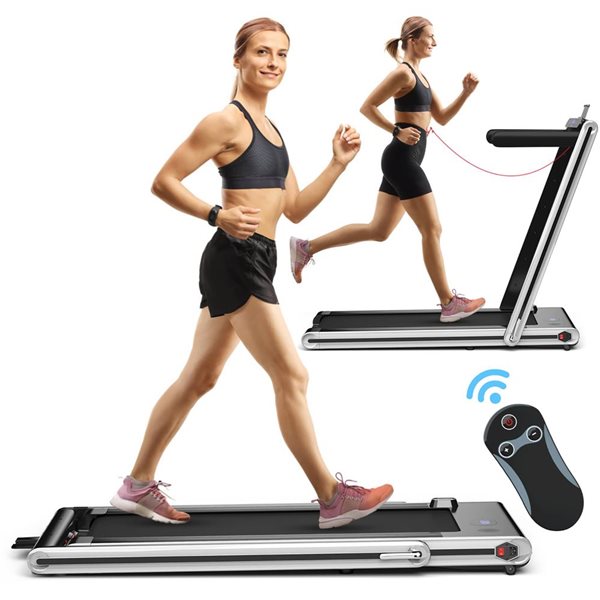 Costway 2.25 HP 2-in-1 Folding Treadmill Jogging Machine w/ Dual LED Display - Silver