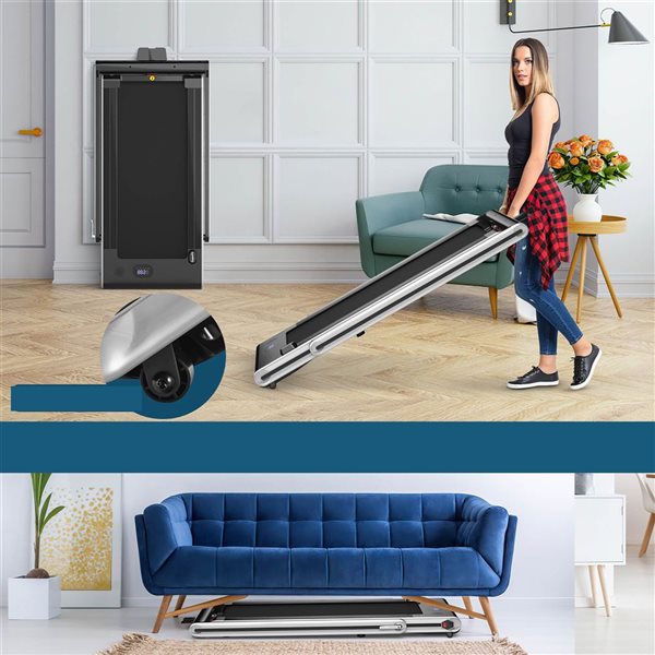 Costway 2.25 HP 2-in-1 Folding Treadmill Jogging Machine w/ Dual LED Display - Silver