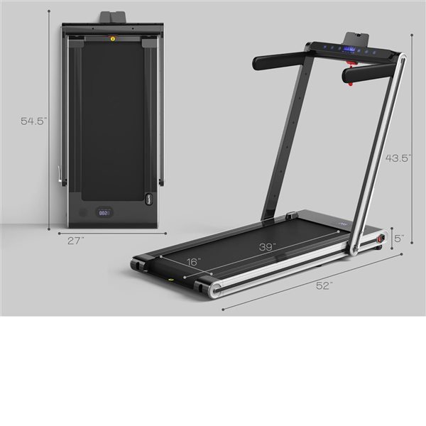 Costway 2.25 HP 2-in-1 Folding Treadmill Jogging Machine w/ Dual LED Display - Silver