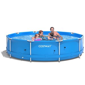 Costway Round Above-Ground Swimming Pool w/ Pool Cover - Blue