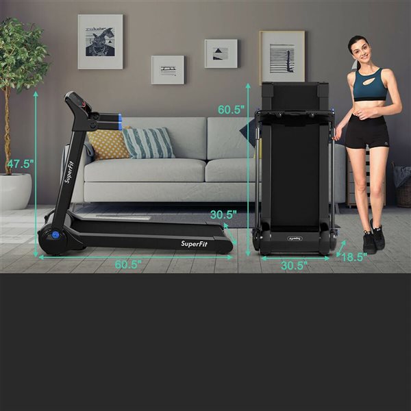 Costway SuperFit 3 HP Folding Electric Treadmill Running Machine w/ Speaker - Blue