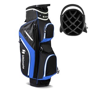 Costway Ultimate Lightweight Golf Cart Bag w/ 14 Way Top Dividers Rain Hood and 9 Pockets - Black/Blue