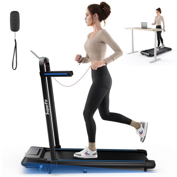 Costway SuperFit 2-in-1 Incline Folding Treadmill w/ Remote Control APP and LED Display - Blue/Black