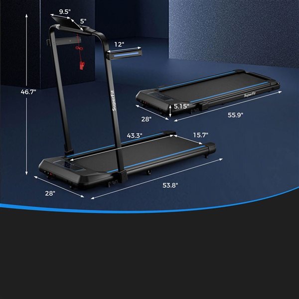 Costway SuperFit 2-in-1 Incline Folding Treadmill w/ Remote Control APP and LED Display - Blue/Black