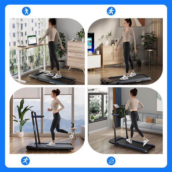 Costway SuperFit 2-in-1 Incline Folding Treadmill w/ Remote Control APP and LED Display - Blue/Black