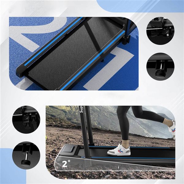 Costway SuperFit 2-in-1 Incline Folding Treadmill w/ Remote Control APP and LED Display - Blue/Black
