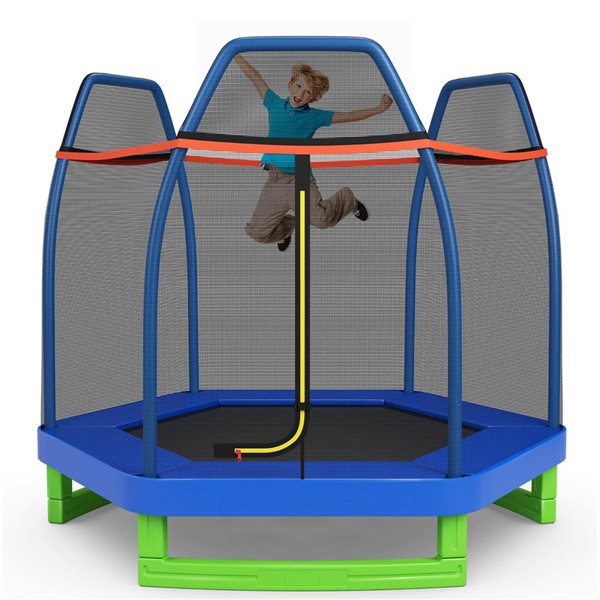Costway 7-ft Outdoor Indoor Kids Trampoline with Enclosure Net - Blue