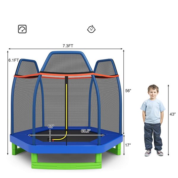 Costway 7-ft Outdoor Indoor Kids Trampoline with Enclosure Net - Blue