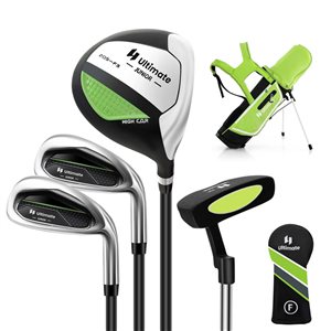 Costway Ultimate Junior Complete Golf Club Set for Kids Ages 5-7 Years Old w/ Stand Bag and Rain Hood - Green