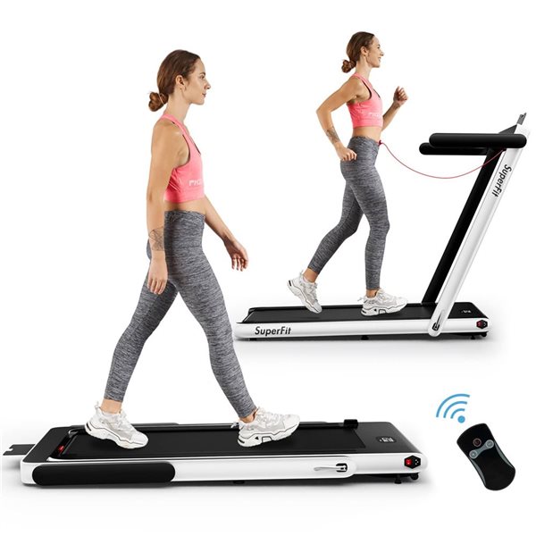 Costway SuperFit 2.25 HP 2-in-1 Folding Treadmill w/ APP Speaker Remote Control - White