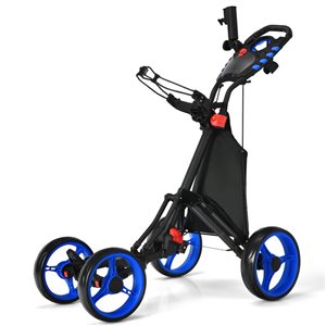 Costway Folding 4-Wheel Golf Push Cart w/ Bag Scoreboard Adjustable Handle - Blue