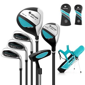 Costway Ultimate Junior Complete Golf Club Set for Kids Ages 11-13 Years Old w/ Stand Bag and Rain Hood - Blue