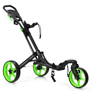 Costway Folding Golf Push Cart w/ Scoreboard, Adjustable Handle and Swivel Wheel - Green